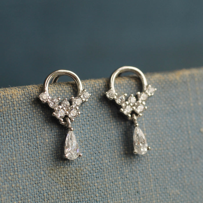Sterling Silver Crystal Droplet Mini Hoop Stud Earrings