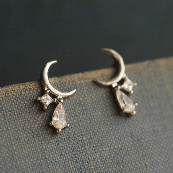 Sterling Silver Moon Stud Earrings