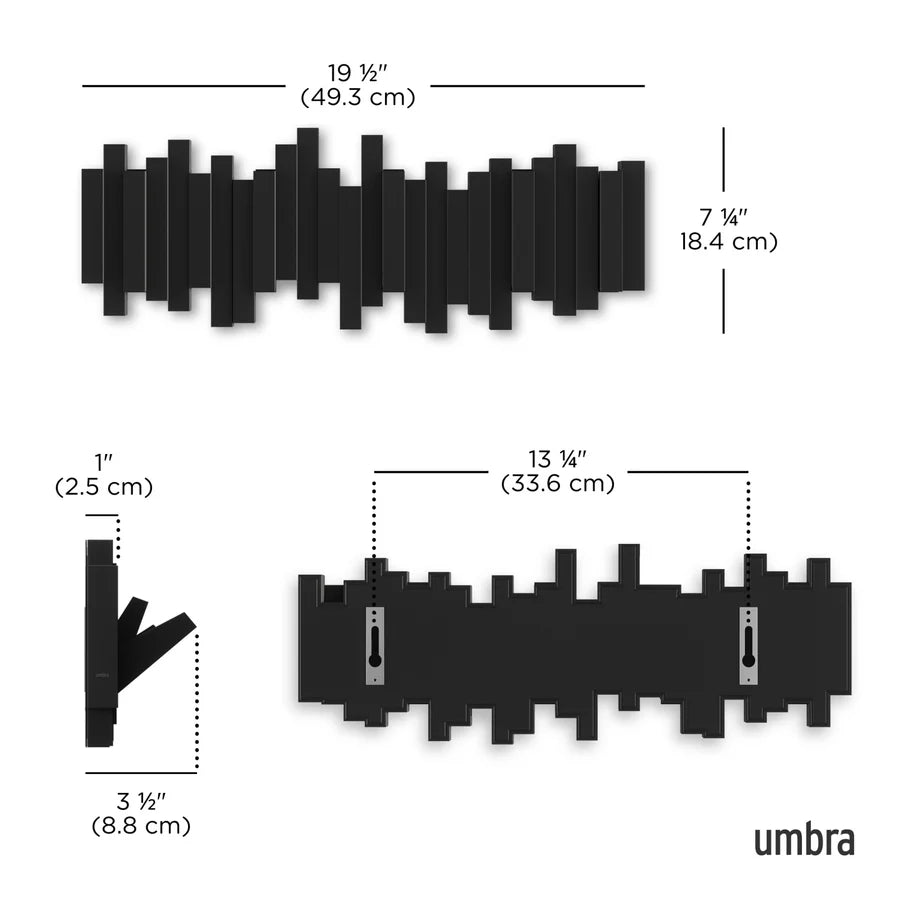 Umbra Sticks hook black technical dimensions reference diagram