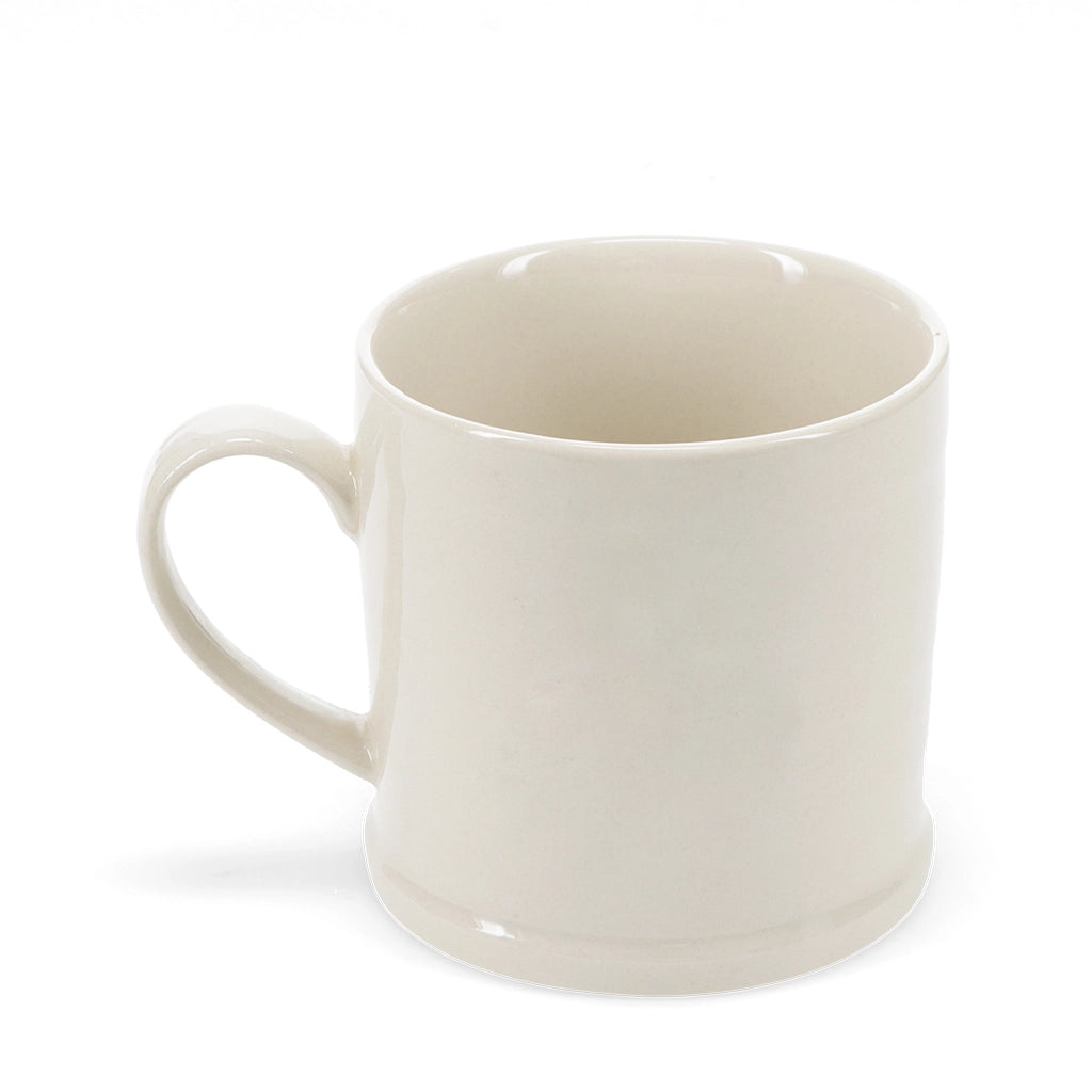 Plain stoneware mug, back view, 350ml capacity.