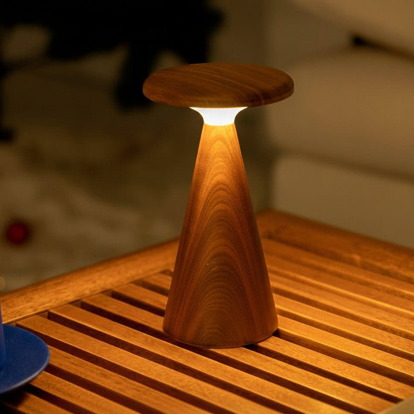 Sylva walnut table lamp angled view showing ribbed wood base