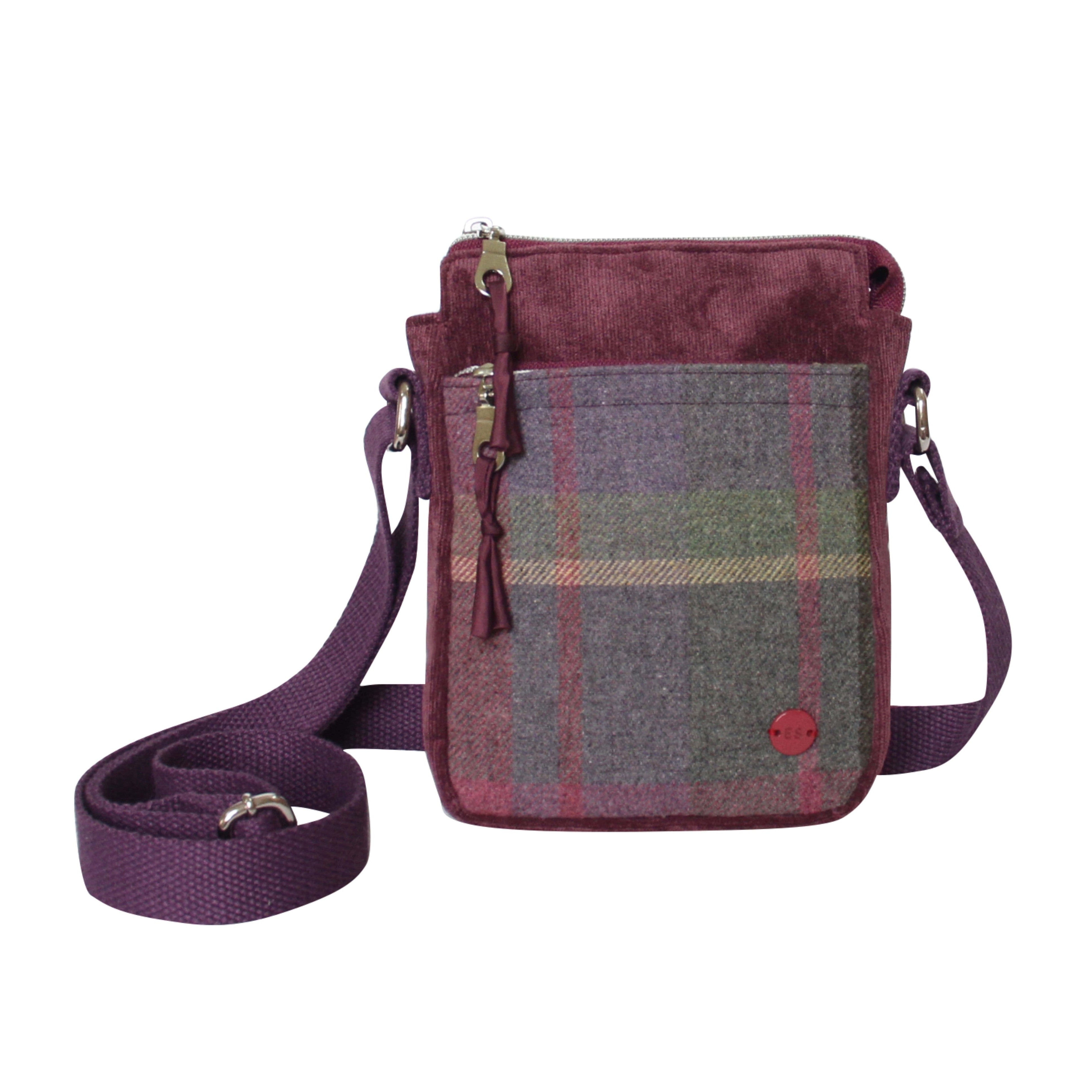Gullane Tweed Phone Crossbody Pouch front view showing rust pattern