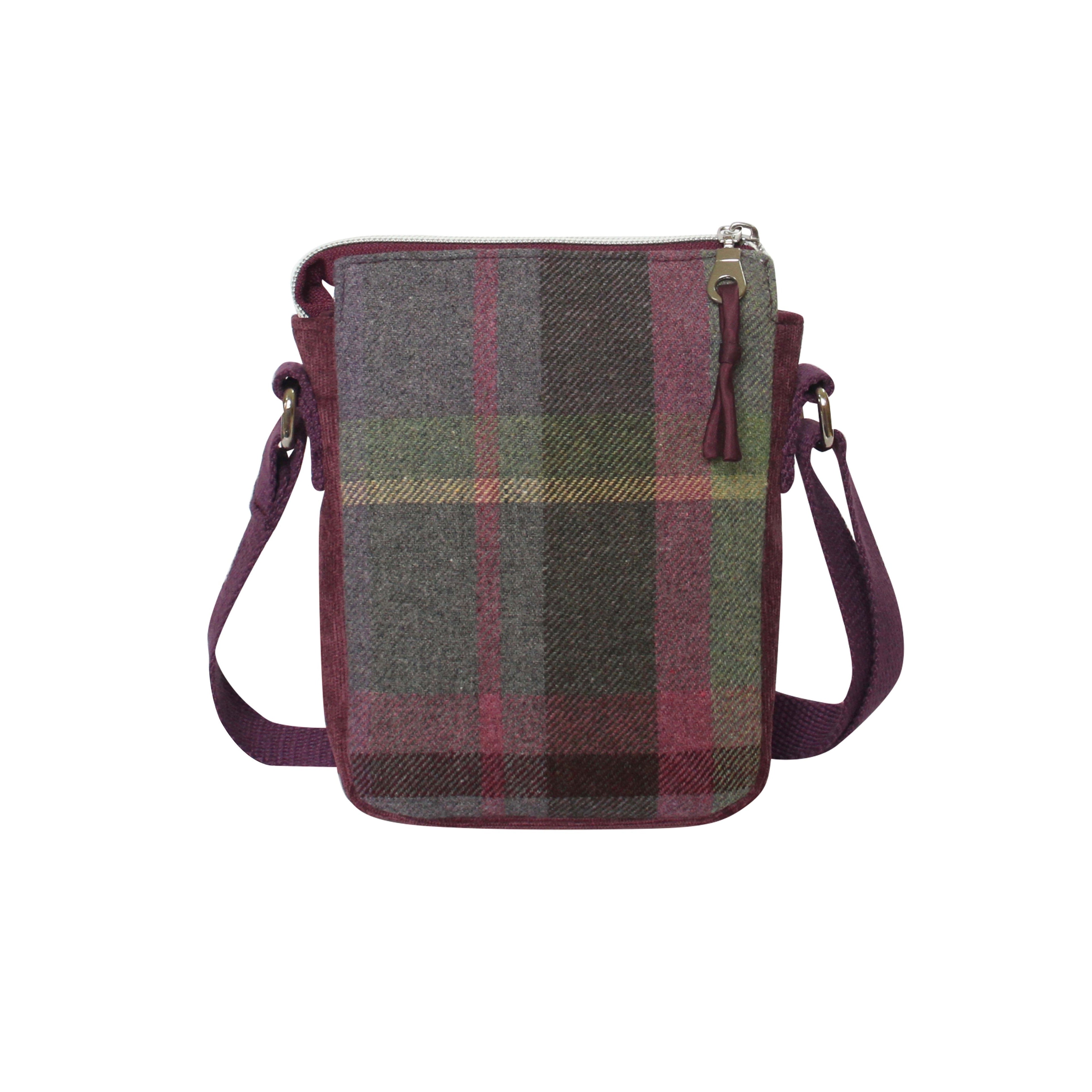 Gullane Tweed Phone Crossbody Pouch back view with zip pocket