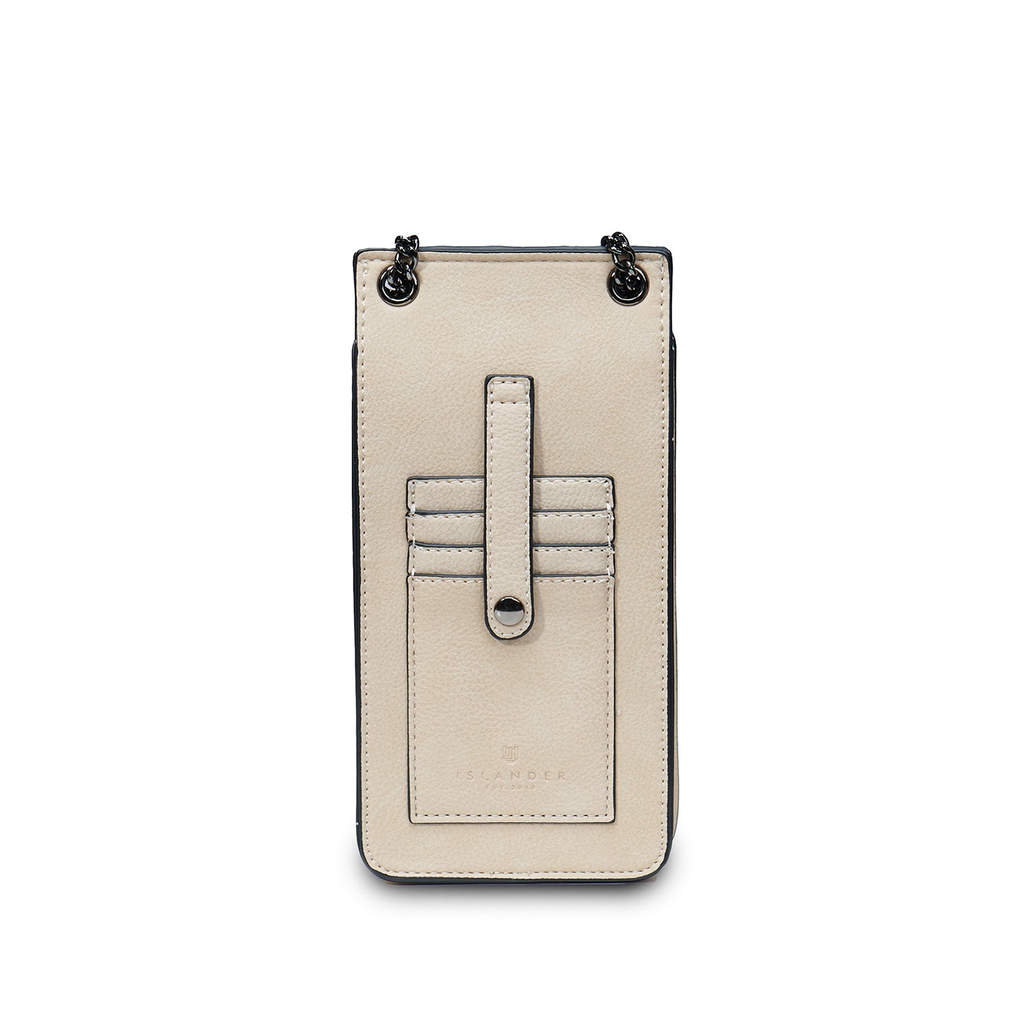 The Phone Tote with Harris Tweed® with cream vegan leather and 4 card slots.