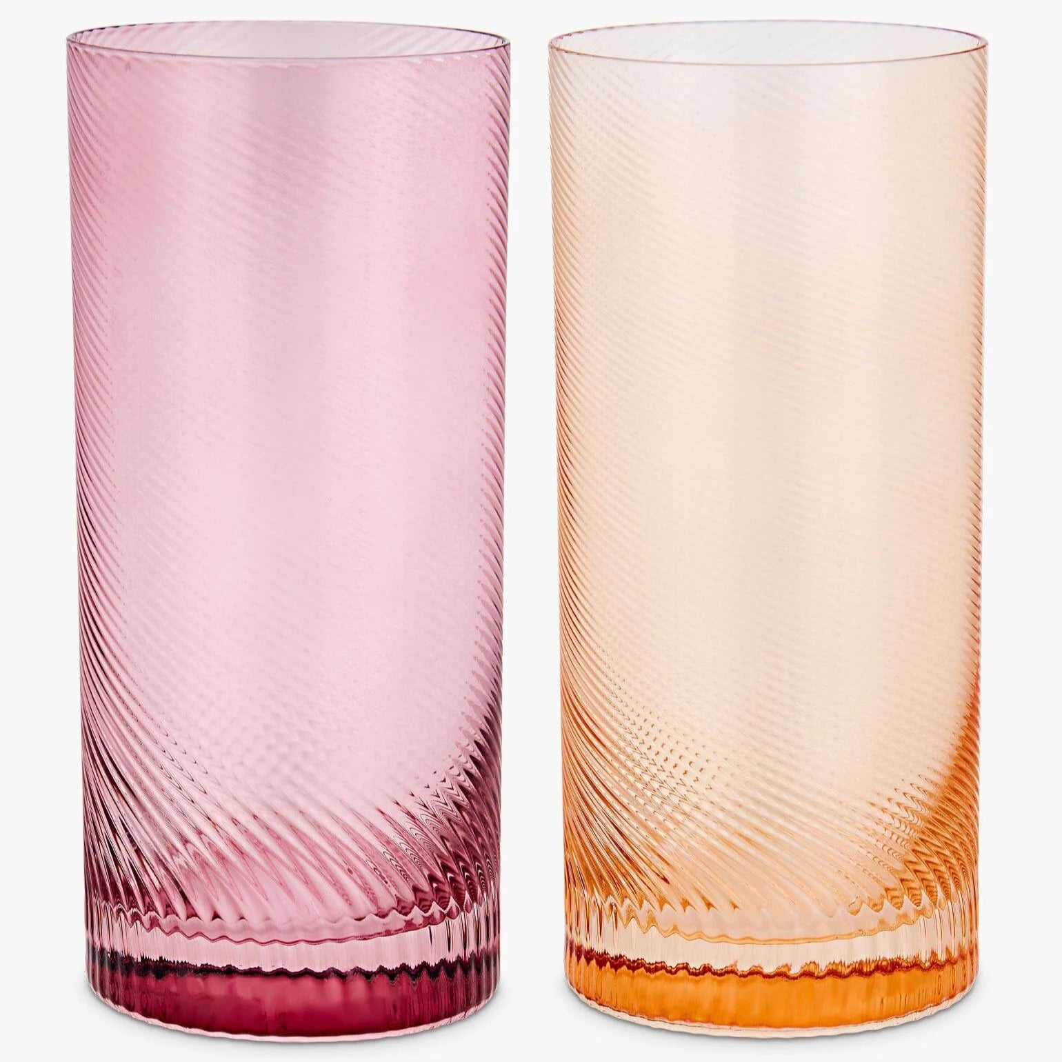 Pastel pink and peach twist highball tumblers set of two.