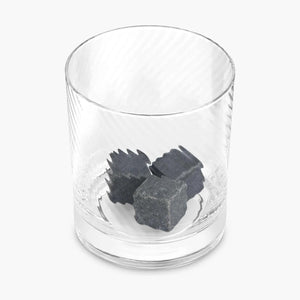 Granite whisky stones inside twist spinning glass with swirl design.