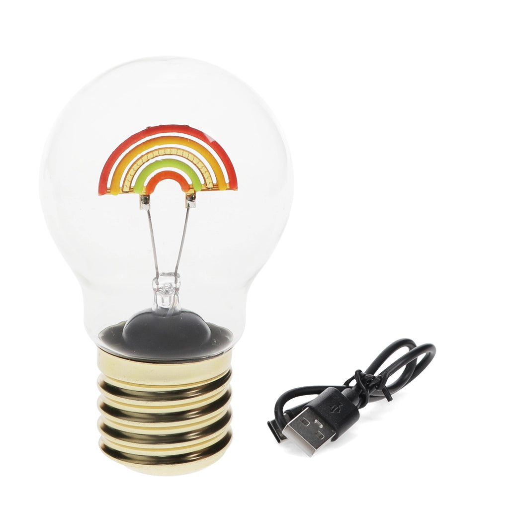 USB Rechargeable Rainbow Light Bulb Lamp with included USB-C charging cable.
