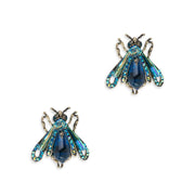  Vintage moth stud earrings with resin stone body, AB crystal embellishment and antique gold finish.