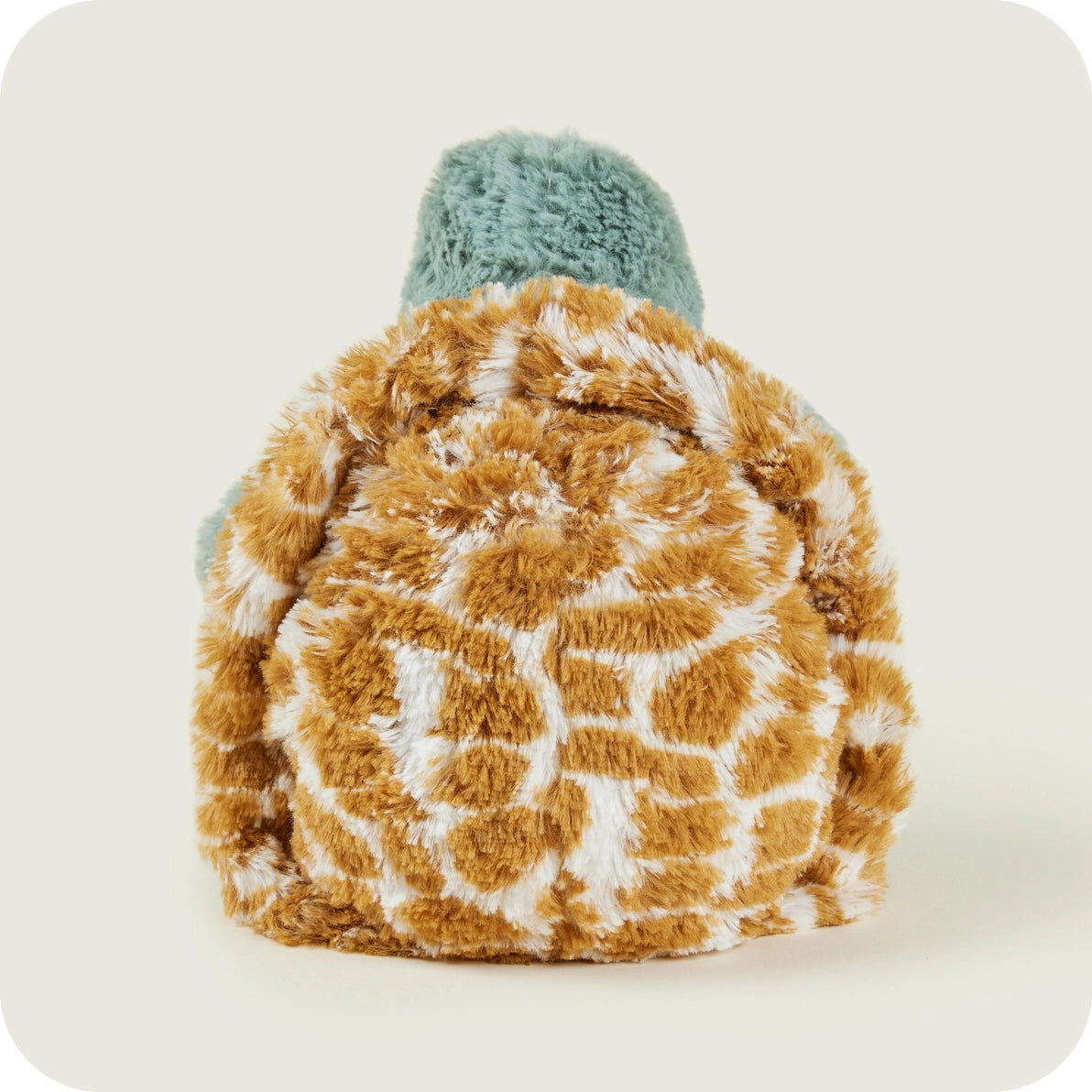Warmies Baby Turtle back view showing fluffy brown and white shell pattern.