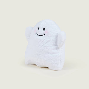Side view of Warmies Ghost heatable soft toy showing plush texture and raised arms.
