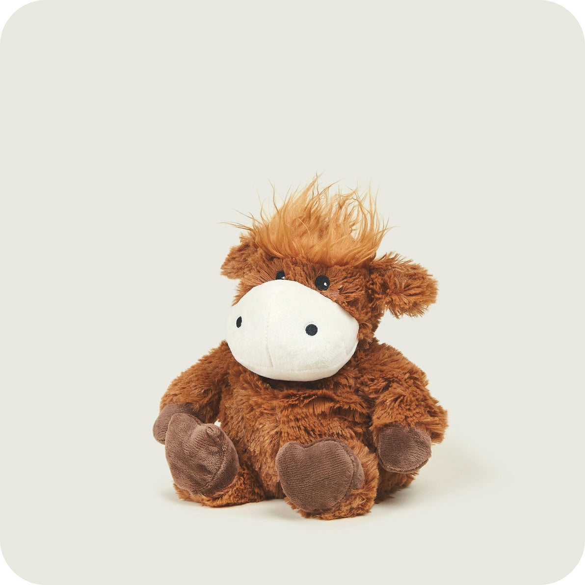 Warmies Junior Highland Cow heatable soft toy side angle.