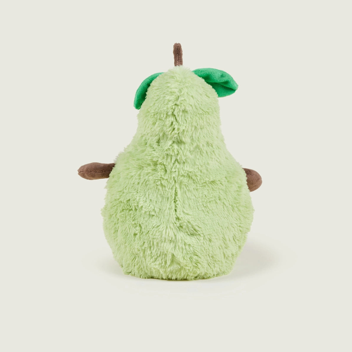 Warmies Pear heatable soft toy back view in green plush.
