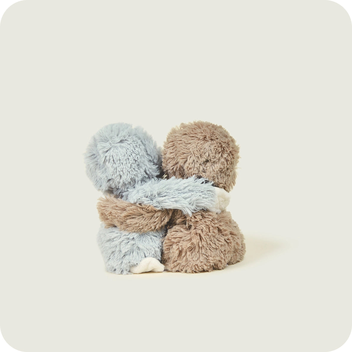 Back view of Warmies Warm Hugs Sloths embracing, soft cuddly heatable toys.