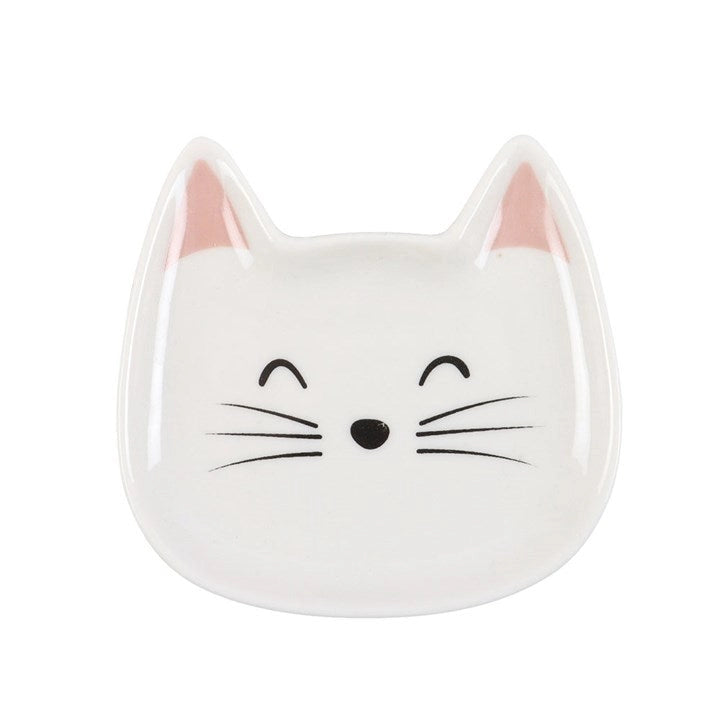 Ceramic cat face-shaped jewellery holder with minimalist design.