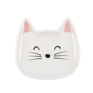 Ceramic cat face-shaped jewellery holder with minimalist design.