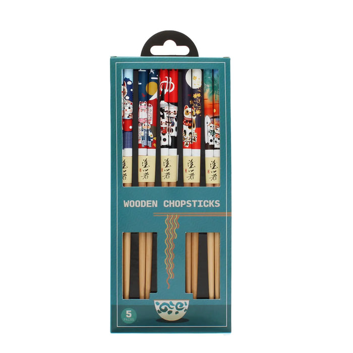 Wooden Chopsticks - Beckoning Cats