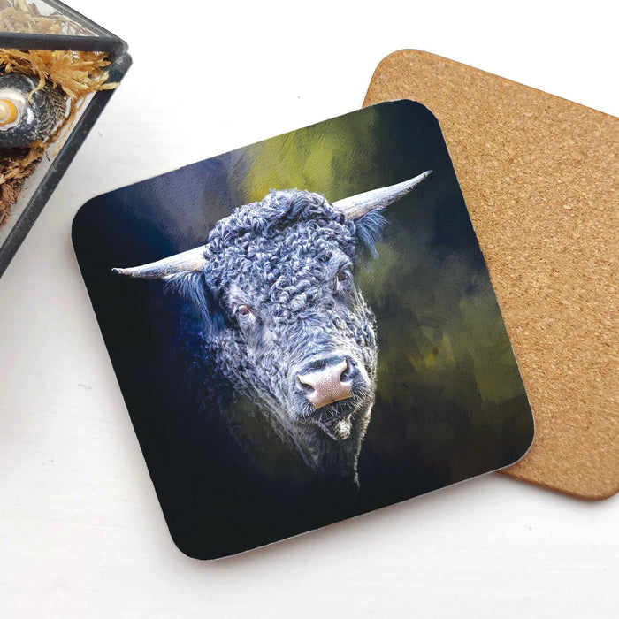 Fuzzy Blue Highland Cow Coaster