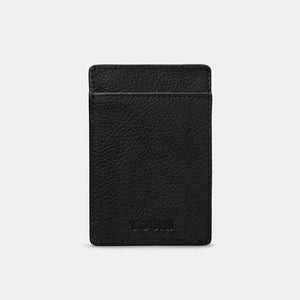 Back View: The sleek black leather back of the Yoshi Be Kind Rewind card holder with embossed branding.