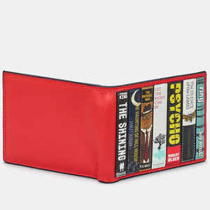 Side-open view of Yoshi Horror Bookworm Wallet showcasing the two-fold structure and vivid book-themed front appliques.