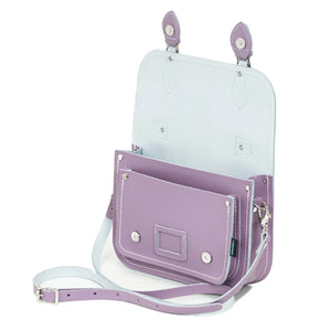 Inside the Pastel Violet satchel showing the internal pockets.