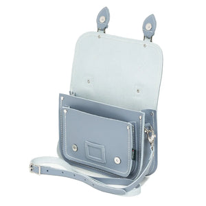 Inside the Lilac Grey Satchel showing the internal pockets.