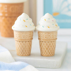 Ceramic ice cream cone salt and pepper shakers set