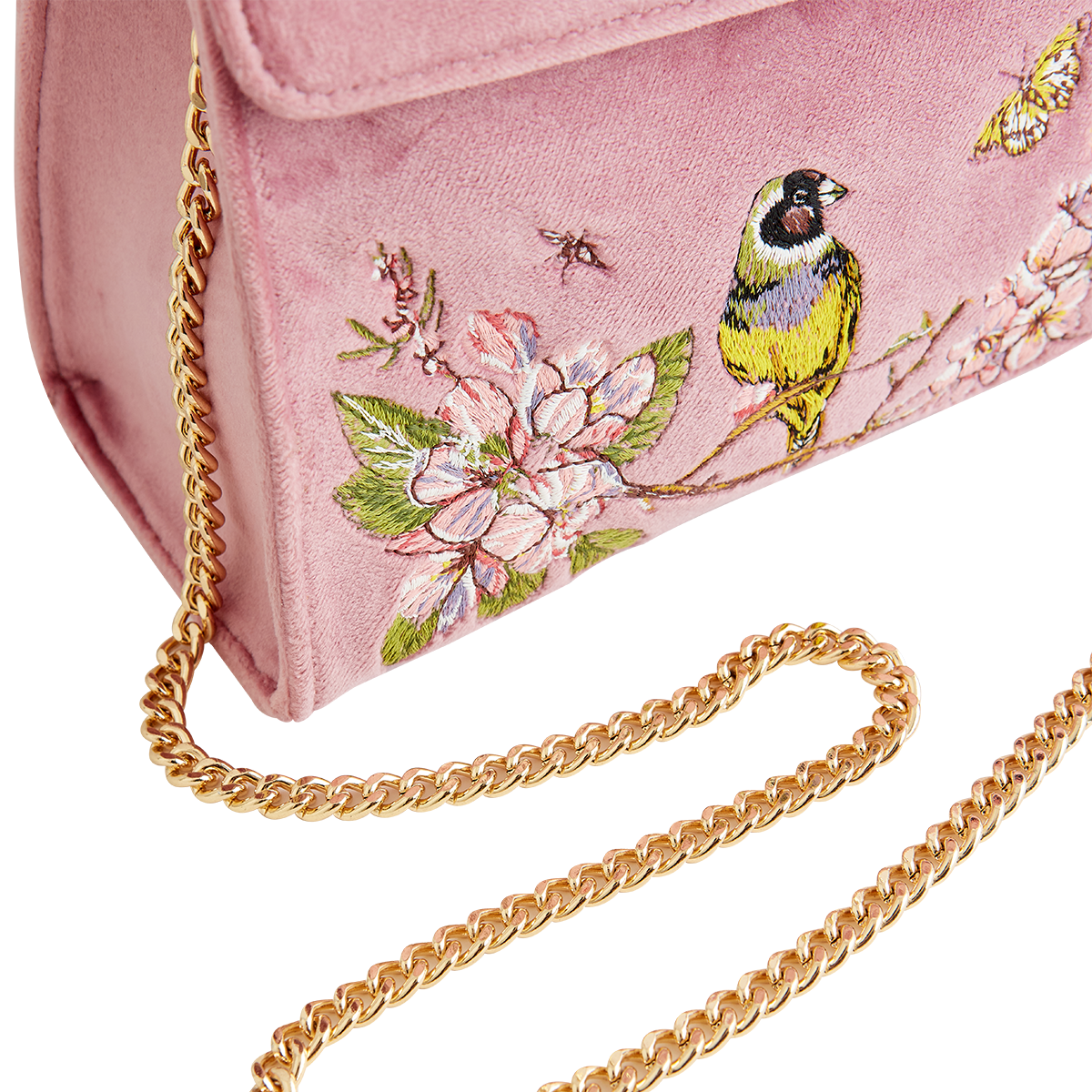 Morning Song Bird Embroidered Mini Pink Tote
