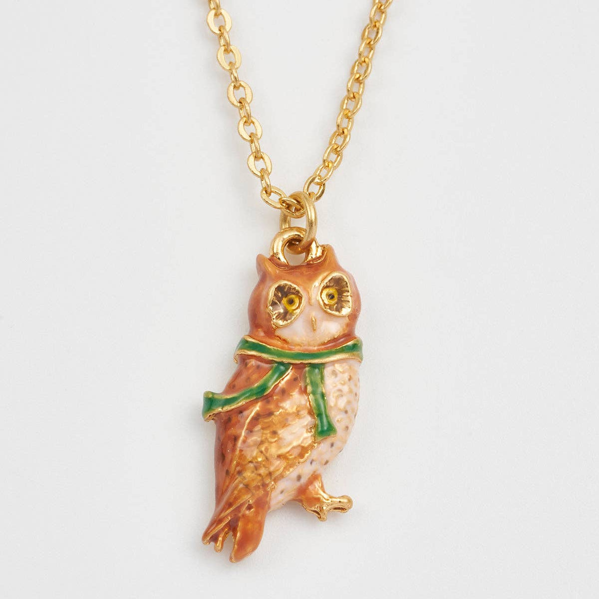 Cosy Owl Gold Chain Necklace worn styling shot showing delicate chain