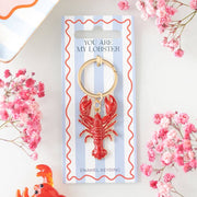 Red enamel lobster keyring on silver ring attachment