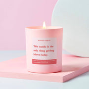 Mischief Candles funny pink candle with cheeky message on pastel background