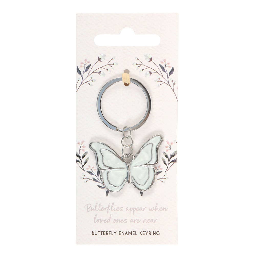Detail of white enamel butterfly keyring design
