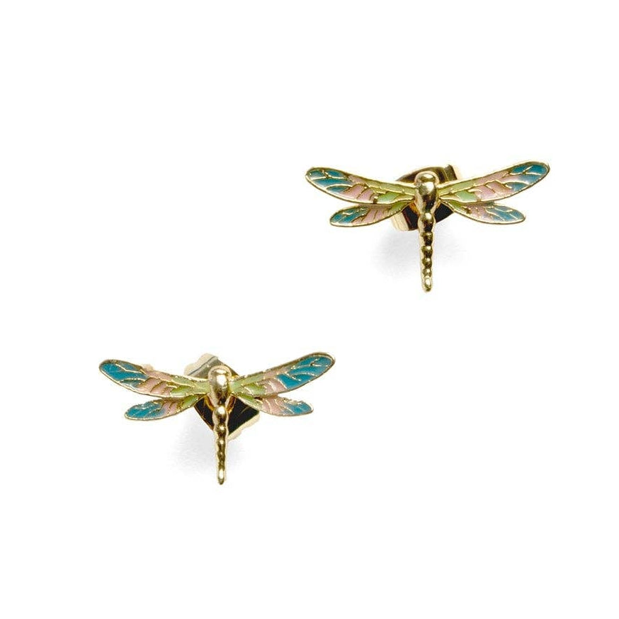 Pair of dragonfly studs showing hand-painted detail