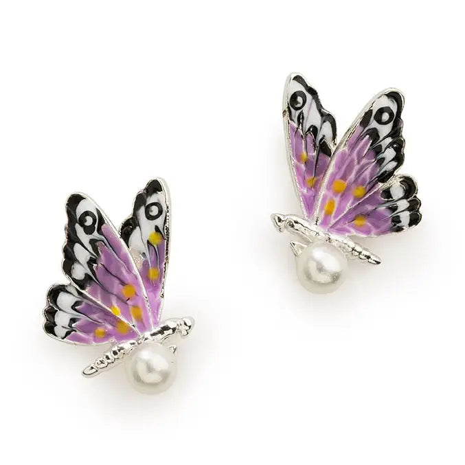 Bill Skinner Half Butterfly studs showing delicate butterfly and pearl design.