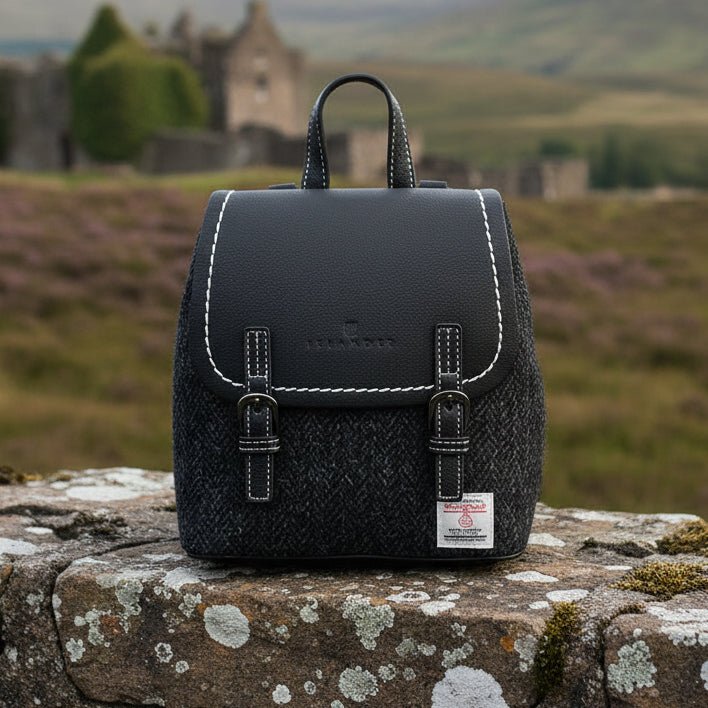 Mini Jura Backpack - Black Herringbone Harris Tweed®