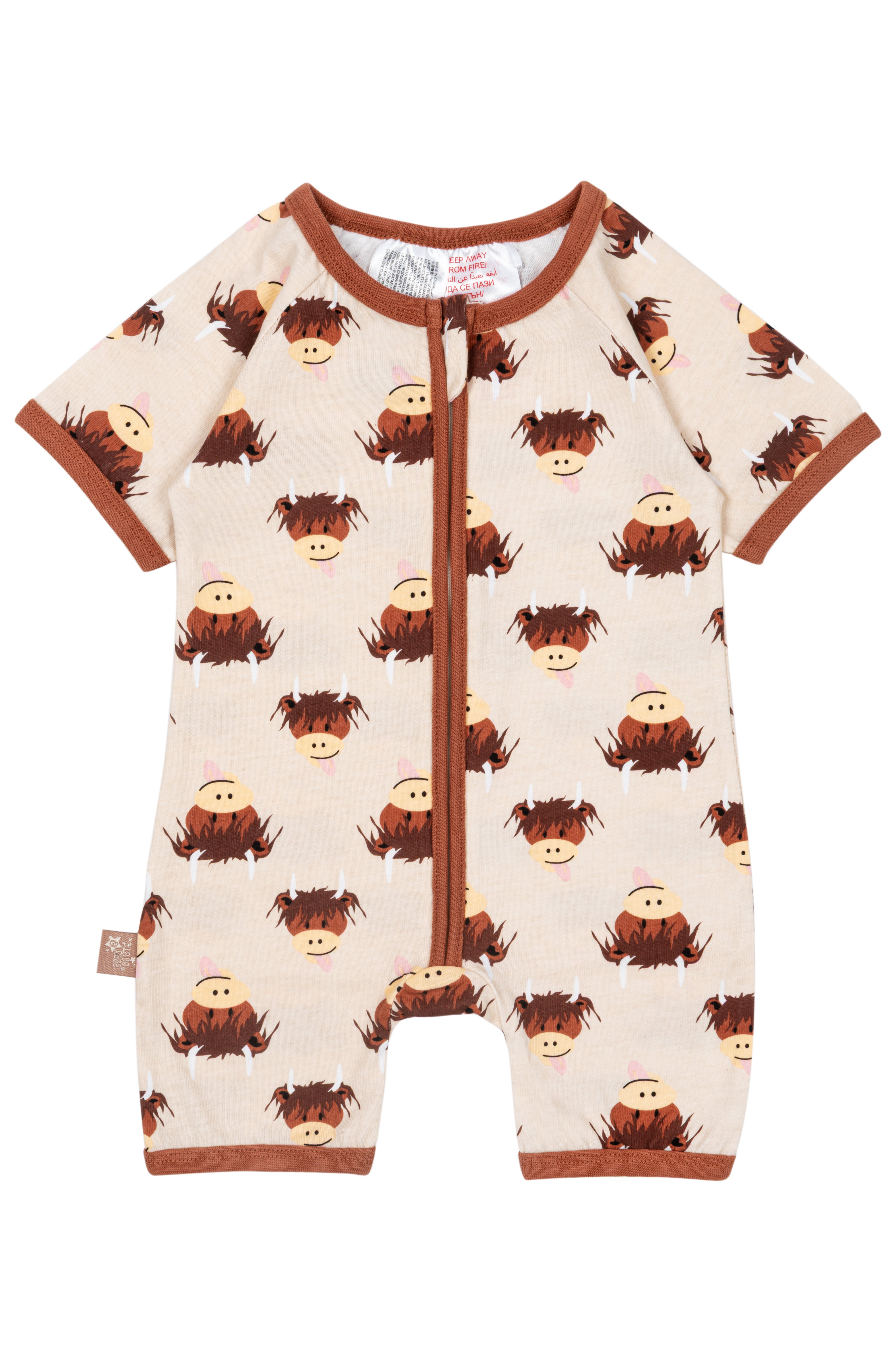 Cream highland cow romper lifestyle or flat lay view