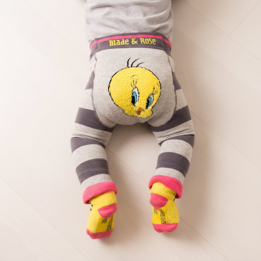 Tweety Bird leggings on baby - back view showing character motif