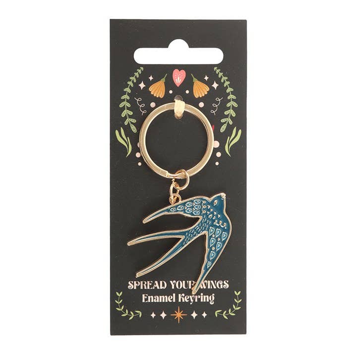 Blue bird keyring showing detailed enamel work and gold outline