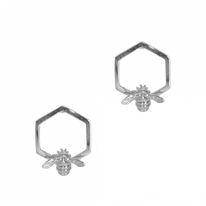 Bumble Bee Hex Stud - Silver