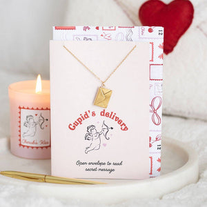Love letter locket necklace presented on Valentine greeting card