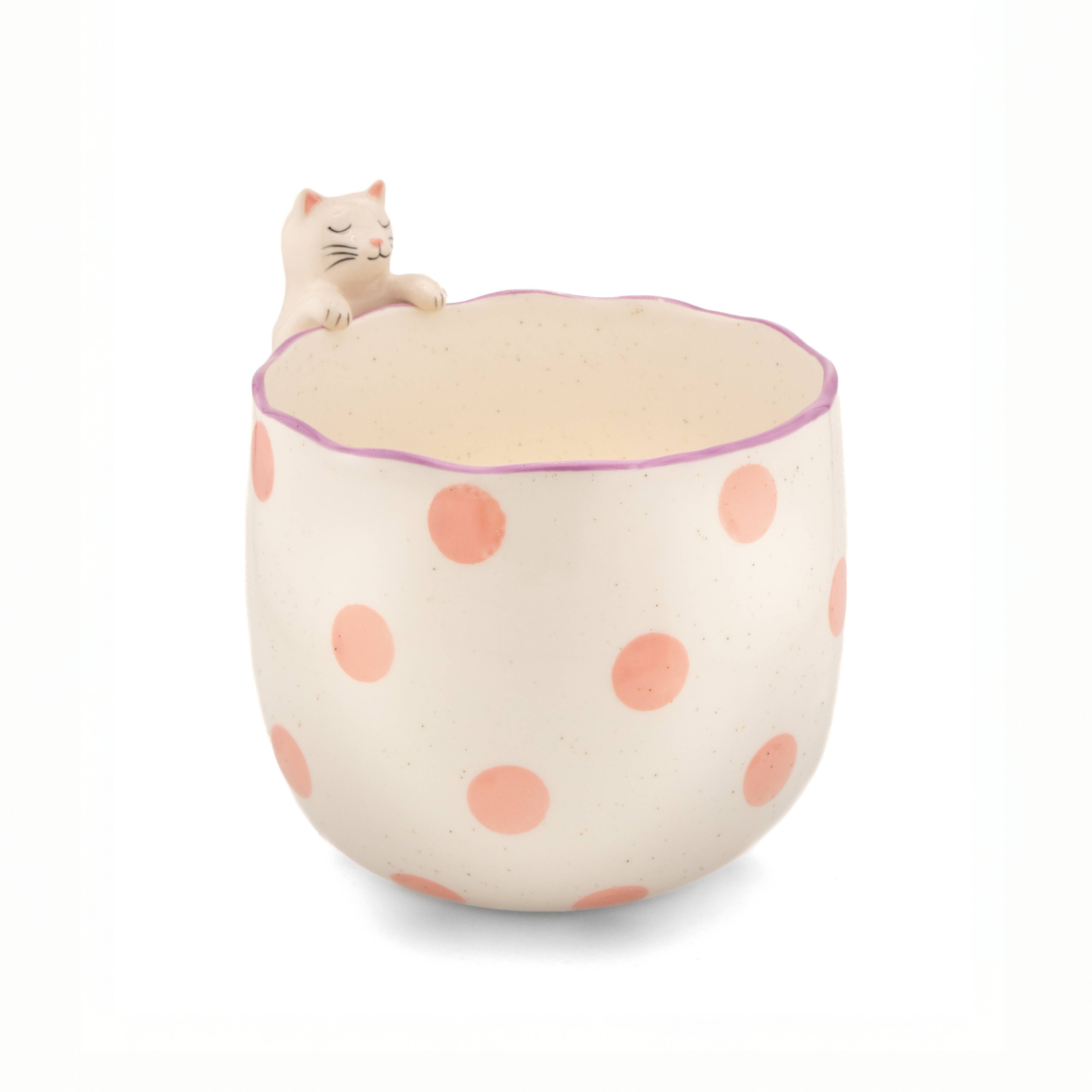 Cat planter showing cute peeking kitty detail