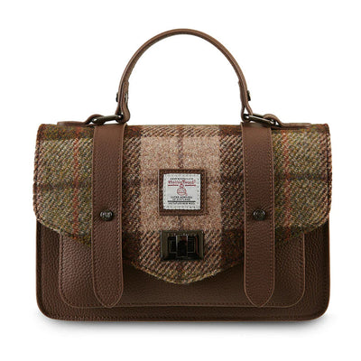 Chestnut Tartan Harris Tweed Medium Leather Satchel