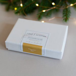Christmas Tree Wax Melts by Love Scottish in festive gift box, hand-poured in Scotland.