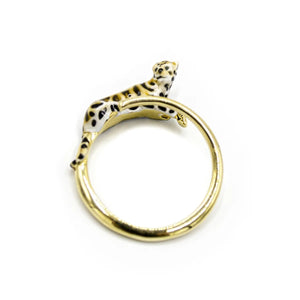 Clouded Leopard Open Ring by Bill Skinner featuring a gold-plated band with a hand-painted leopard design.