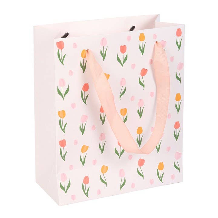 Colourful tulip print mothers day gift bag packaging