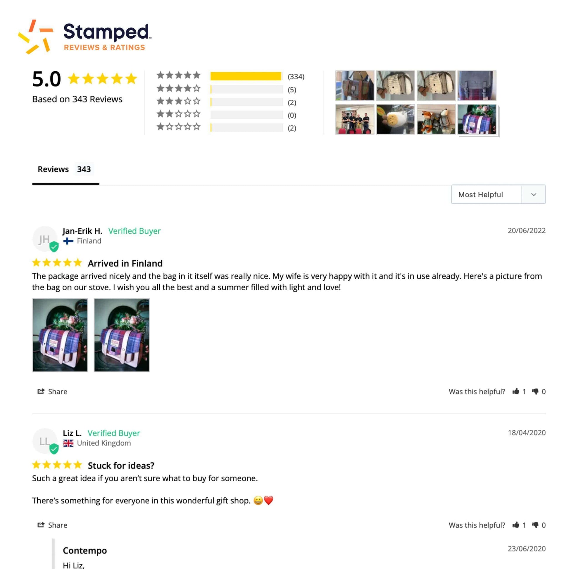 Contempo gift shop 5-star Stamped reviews showing verified buyer testimonials
