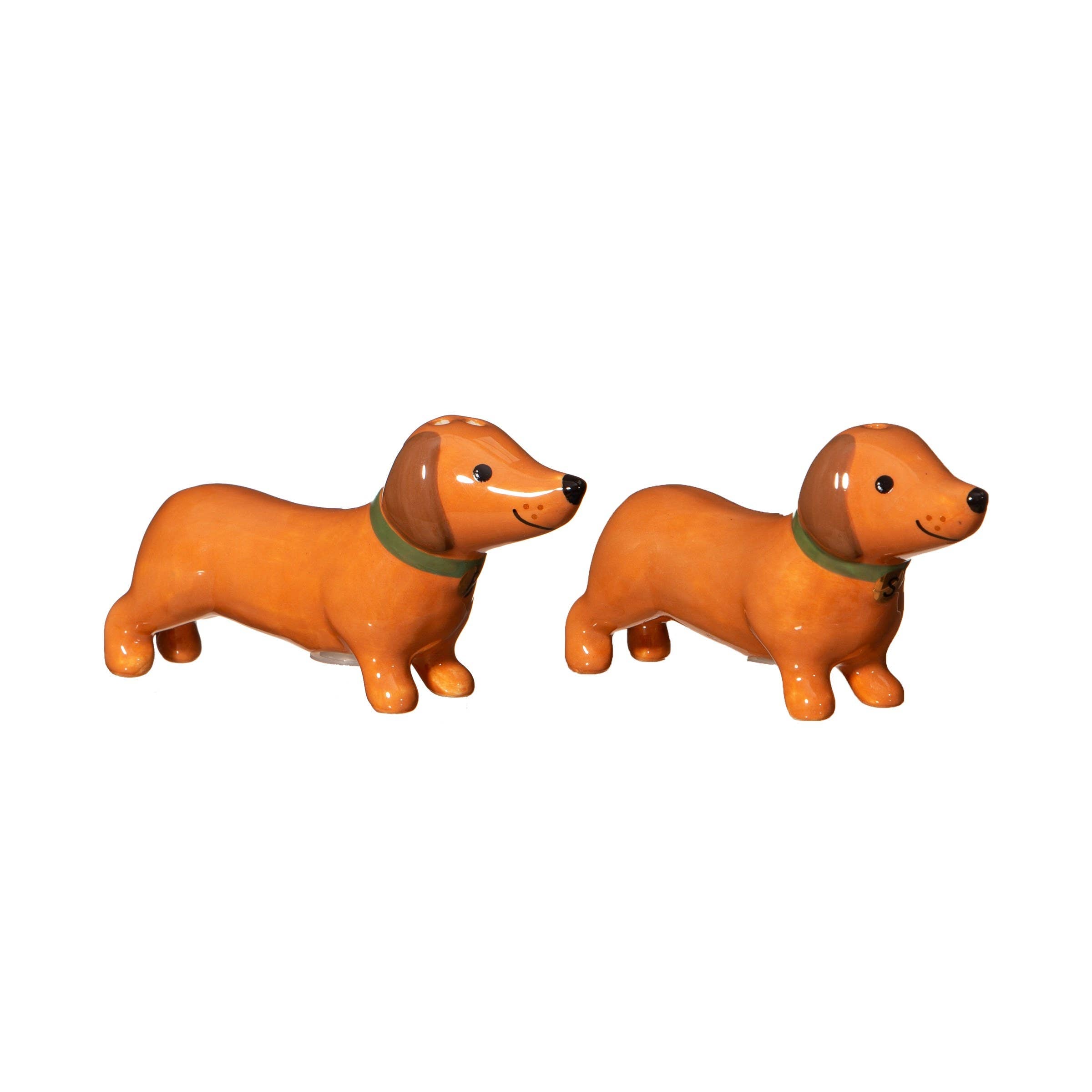 Sausage dog shakers showing hand-painted facial details