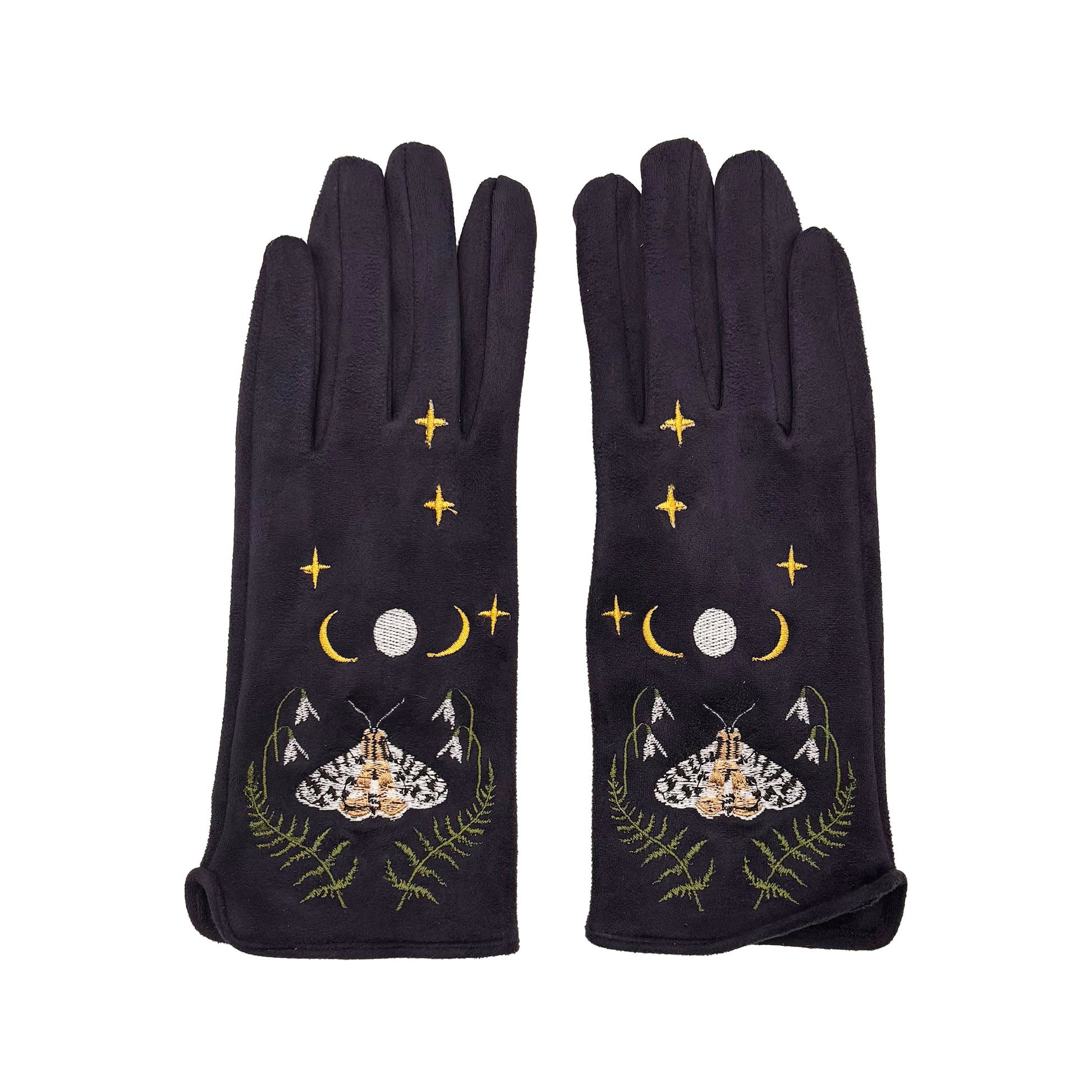 Navy moth gloves pair front view on white background