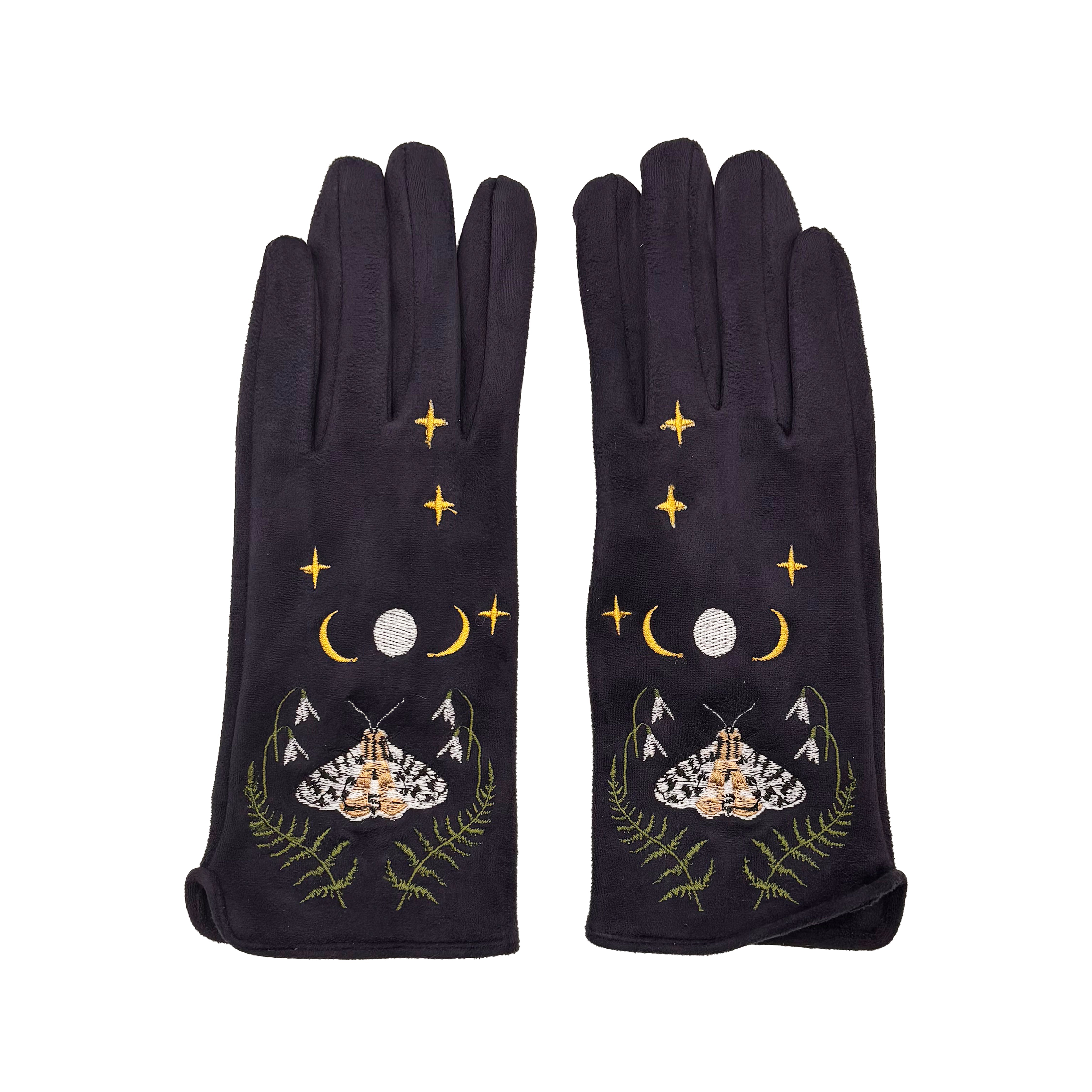 Navy moth gloves pair front view on white background