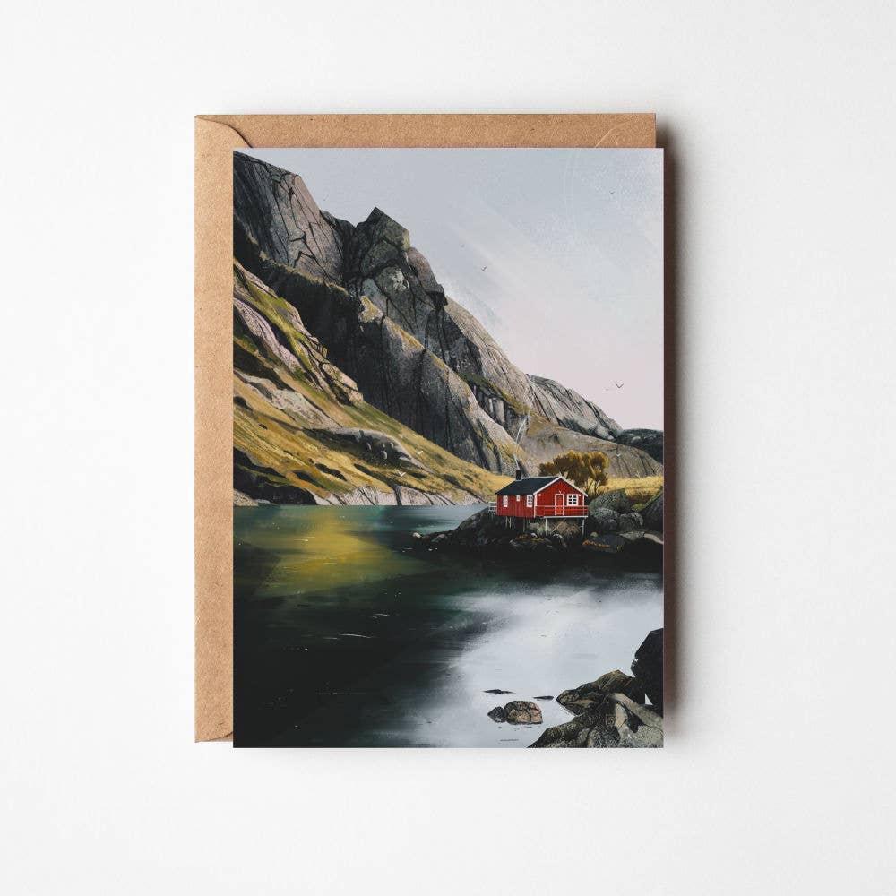 Drifting By greeting card featuring Sara Willia's Norwegian landscape artwork with kraft envelope