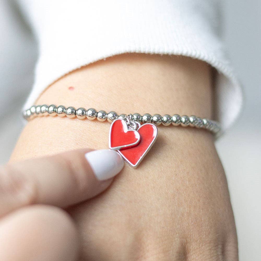 Red enamel heart charm bracelet for Valentine gifts